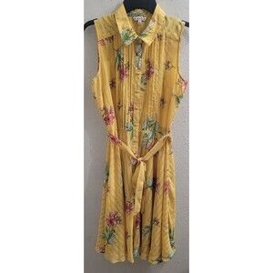 Nanette Lepore Yellow Floral A-Line Belted Dress Sz 8